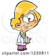 Clipart Of A Cartoon Blond Doctor Girl Holding A Clipboard Royalty Free Vector Illustration by toonaday