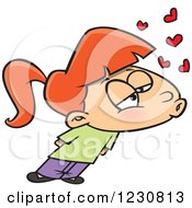 Clipart Of A Cartoon Girl With Hearts And Puckered Lips Royalty Free Vector Illustration by toonaday