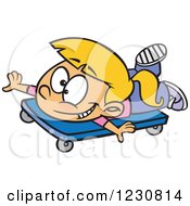 Poster, Art Print Of Cartoon Blond Girl Playing On A Scooter Board