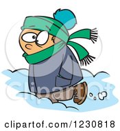 Poster, Art Print Of Cartoon Caucasian Boy Trudging Through Snow