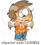 Clipart Of A Cartoon Caucasian Boy Prepared With Pencils Royalty Free Vector Illustration