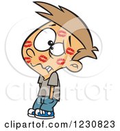 Poster, Art Print Of Cartoon Disgusted Boy Covered In Lipstick Kisses