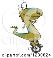 Cartoon Green T Rex Dinosaur On A Unicycle