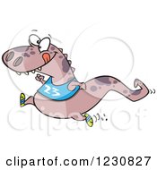 Clipart Of A Cartoon Purple T Rex Dinosaur Jogging Royalty Free Vector Illustration by toonaday
