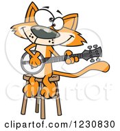 Clipart Of A Cartoon Orange Cat Playing A Banjo Royalty Free Vector Illustration