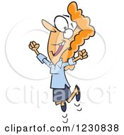 Clipart Of A Cartoon Happy Caucasian Woman Jumping Royalty Free Vector Illustration