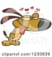 Clipart Of A Cartoon Infatuated Brown Dog In Love Royalty Free Vector Illustration