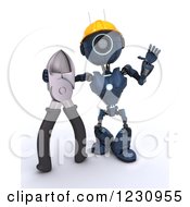 Poster, Art Print Of 3d Blue Android Construction Robot With Wire Cutters 2