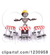 Poster, Art Print Of 3d Red Android Construction Robot With Barriers
