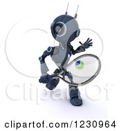 Clipart Of A 3d Blue Android Robot Playing Tennis Royalty Free Illustration
