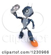 Poster, Art Print Of 3d Blue Android Robot Holding An American Football Trophy