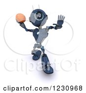 Clipart Of A 3d Blue Android Robot Playing American Football Royalty Free Illustration