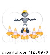 Poster, Art Print Of 3d Blue Android Construction Robot With Cones