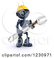 Clipart Of A 3d Blue Android Construction Robot With A Spanner Wrench 4 Royalty Free Illustration