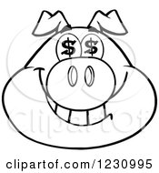 Clipart Of An Outlined Pig Head With Dollar Eyes Royalty Free Vector Illustration