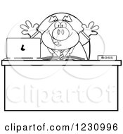 Poster, Art Print Of Outlined Happy Boss Business Pig At An Office Desk