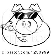 Clipart Of An Outlined Pig Head With A Cigar And Sunglasses Royalty Free Vector Illustration