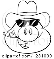 Poster, Art Print Of Outlined Pig Head With A Cowboy Hat Cigar And Sunglasses