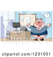 Poster, Art Print Of Boss Business Pig With Open Arms By An Office Desk