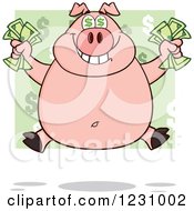Poster, Art Print Of Rich Pig With Dollar Eyes Holding Cash Money