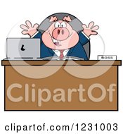 Poster, Art Print Of Boss Business Pig With Open Arms At An Office Desk
