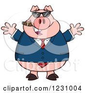 Poster, Art Print Of Business Pig With Open Arms A Cigar And Sunglasses