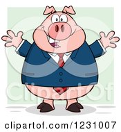 Clipart Of A Happy Business Pig With Open Arms Royalty Free Vector Illustration