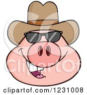 Poster, Art Print Of Pig Head With A Cowboy Hat And Sunglasses