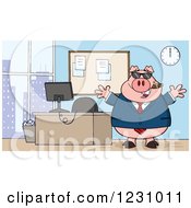 Poster, Art Print Of Boss Business Pig With A Cigar Sunglasses And Open Arms By An Office Desk