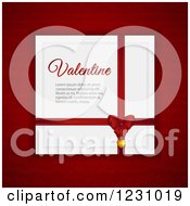 Clipart Of A Red Bow With A Valentine Card And Sample Text Over Red Royalty Free Vector Illustration