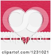 Poster, Art Print Of White Doily Heart With A Bow And Ribbon Over Pink