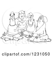 Clipart Of A Black And White Group Of Men And Women Meditating Royalty Free Vector Illustration by djart