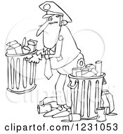 Clipart Of A Black And White Man Picking Up A Garbage Can Royalty Free Vector Illustration