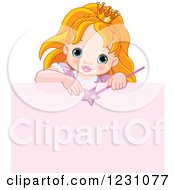 Poster, Art Print Of Cute Red Haired Princess Girl Over A Pink Sign