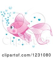 Poster, Art Print Of Cute Pink Fish With Bubbles