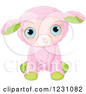 Poster, Art Print Of Cute Pink And Green Baby Easter Lamb