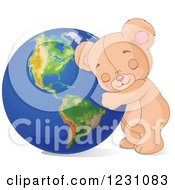 Cute Teddy Bear Hugging Earth