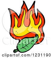 Clipart Of A Green Leaf And Flames Royalty Free Vector Illustration by lineartestpilot