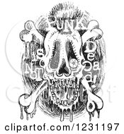 Clipart Of A Black And White Sketched Skull And Crossbones With Punk Is Not Dead Text Royalty Free Vector Illustration