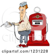Clipart Of A Gas Attendant Holding A Nozzle Royalty Free Vector Illustration