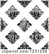 Clipart Of A Seamless Black And White Arabesque Damask Background Pattern 10 Royalty Free Vector Illustration