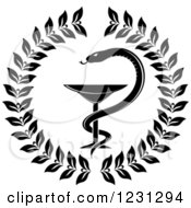 Clipart Of A Black And White Snake And Medical Caduceus With A Wreath Royalty Free Vector Illustration by Vector Tradition SM
