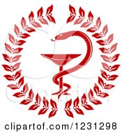 Clipart Of A Red Snake And Medical Caduceus With A Wreath Royalty Free Vector Illustration
