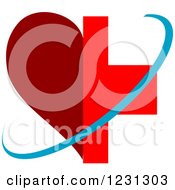 Poster, Art Print Of Blue Swoosh Over A Half Red Heart And Medical Cross