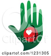 Poster, Art Print Of Red Heart Orb Over A Green Hand