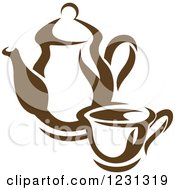 Brown Tea Or Coffee Pot With A Cup