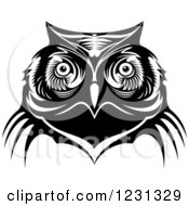 Clipart Of A Black And White Owl Face Tribal Tattoo 3 Royalty Free Vector Illustration