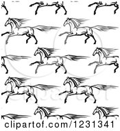 Clipart Of A Seamless Background Pattern Of Black And White Running Horses Royalty Free Vector Illustration
