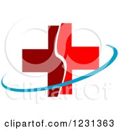 Clipart Of A Medical First Aid Cross With A Blue Swoosh Royalty Free Vector Illustration