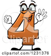 Poster, Art Print Of Happy Number 4 Mascot Holding Up Four Fingers